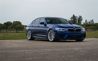 BMW M5, F90, exterior, blue sedan, blue M5, tuning M5 F90, German cars, BMW