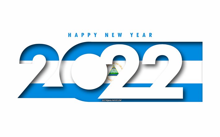 Hyv&#228;&#228; uutta vuotta 2022 Nicaragua, valkoinen tausta, Nicaragua 2022, Nicaragua 2022 uusivuosi, 2022 konseptit, Nicaragua, Nicaraguan lippu