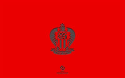 OGC Nice, red background, French football team, OGC Nice emblem, Ligue 1, Nice, France, football, OGC Nice logo