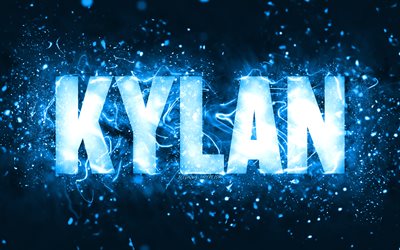 Buon Compleanno Kylan, 4k, luci al neon blu, nome Kylan, creativo, Kylan Buon Compleanno, Kylan Compleanno, nomi maschili americani popolari, foto con nome Kylan, Kylan