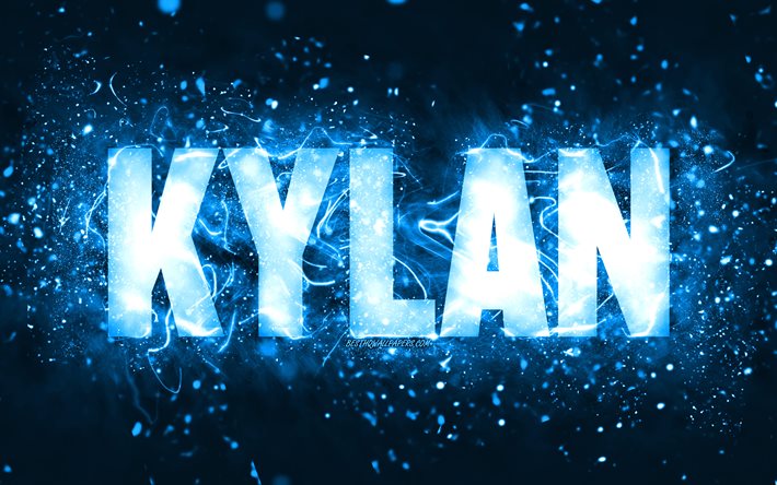 Happy Birthday Kylan, 4k, blue neon lights, Kylan name, creative, Kylan Happy Birthday, Kylan Birthday, popular american male names, picture with Kylan name, Kylan