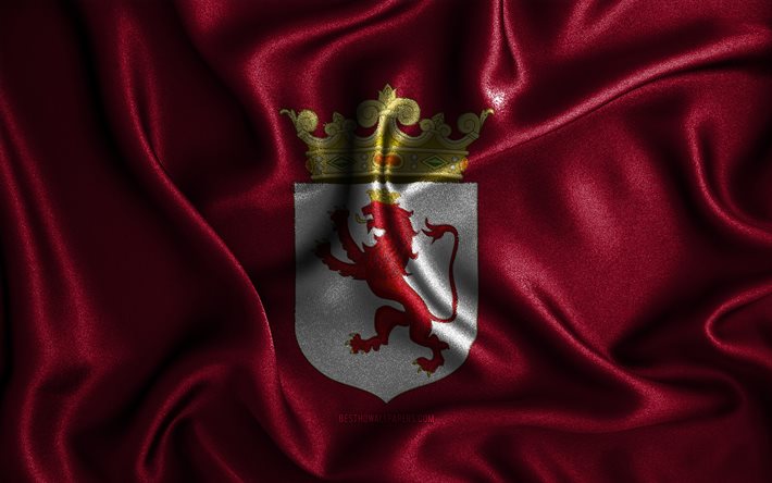 レオン旗, 4k, シルクの波状の旗, スペインの州, レオンの日, ファブリックフラグ, レオンの旗, 3Dアート, レオン, ヨーロッパ, レオン3Dフラグ, スペイン