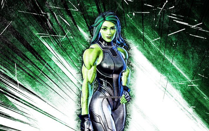 4 ك, رقائق الفضة She-Hulk, فن الجرونج, Fortnite Battle Royale, شخصيات Fortnite, أشعة مجردة خضراء, رقائق الفضة جلود She-Hulk, فورتنايت, رقائق الفضة She-Hulk Fortnite