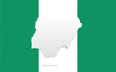 Nigeria map silhouette, Flag of Nigeria, silhouette on the flag, Nigeria, 3d Nigeria map silhouette, Nigeria flag, Nigeria 3d map