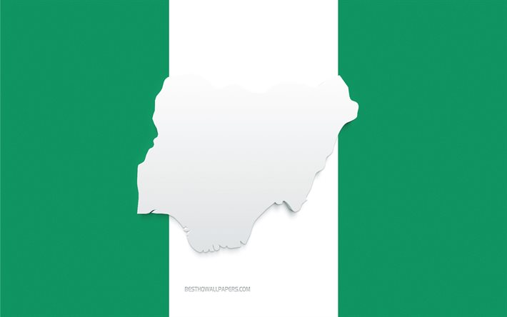 Nigerian kartta siluetti, Nigerian lippu, siluetti lipussa, Nigeria, 3d Nigerian kartta siluetti, Nigerian 3d kartta