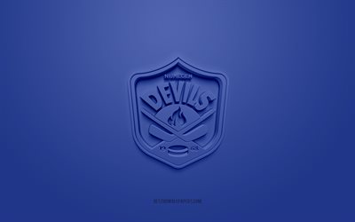 Nijmegen Devils, logo 3D creativo, sfondo blu, BeNe League, emblema 3d, club di hockey olandese, Paesi Bassi, arte 3d, hockey, logo 3d Nijmegen Devils