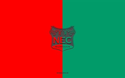 NEC Nimega, sfondo rosso verde, squadra di calcio olandese, stemma NEC Nimega, Eredivisie, Alkmaar, Olanda, calcio, logo NEC Nimega
