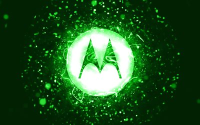 Motorola green logo, 4k, green neon lights, creative, green abstract background, Motorola logo, brands, Motorola
