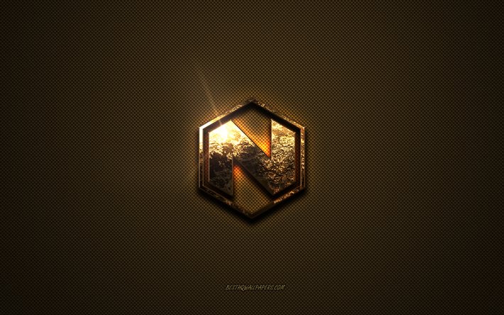 Nikola golden logo, artwork, brown metal background, Nikola emblem, Nikola logo, brands, Nikola