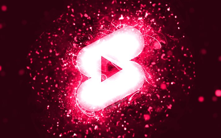 Logotipo rosa de shorts do Youtube, 4k, luzes de n&#233;on rosa, criativo, fundo abstrato rosa, logotipo de shorts do Youtube, rede social, shorts do Youtube