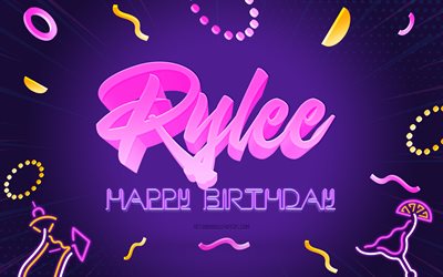 Grattis på födelsedagen Rylee, 4k, Lila Party Bakgrund, Rylee, kreativ konst, Grattis Rylee födelsedag, Rylee namn, Rylee födelsedag, Födelsedagsfest Bakgrund