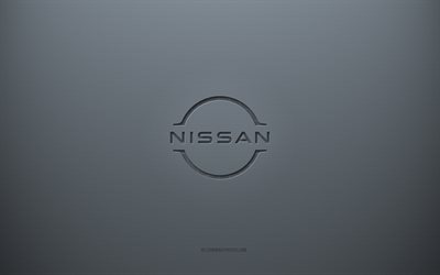 Nissan logo, gray creative background, Nissan emblem, gray paper texture, Nissan, gray background, Nissan 3d logo