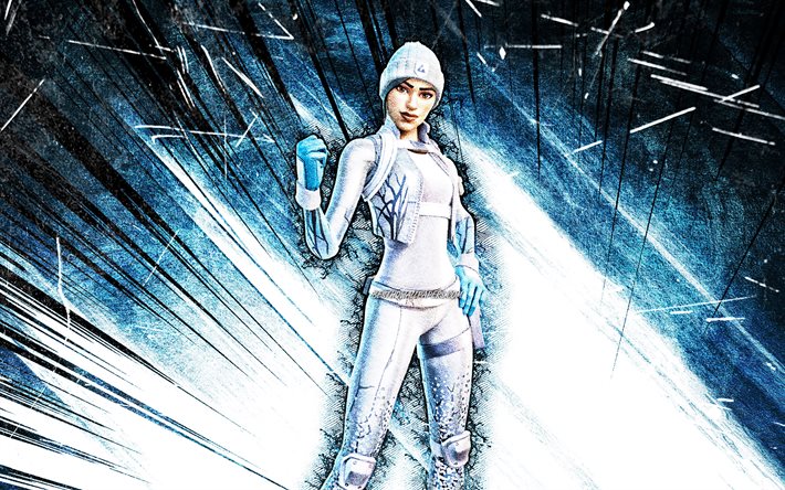 4k, frost squad, grunge art, fortnite battle royale, fortnite charaktere, blaue abstrakte strahlen, frost squad skin, fortnite, frost squad fortnite