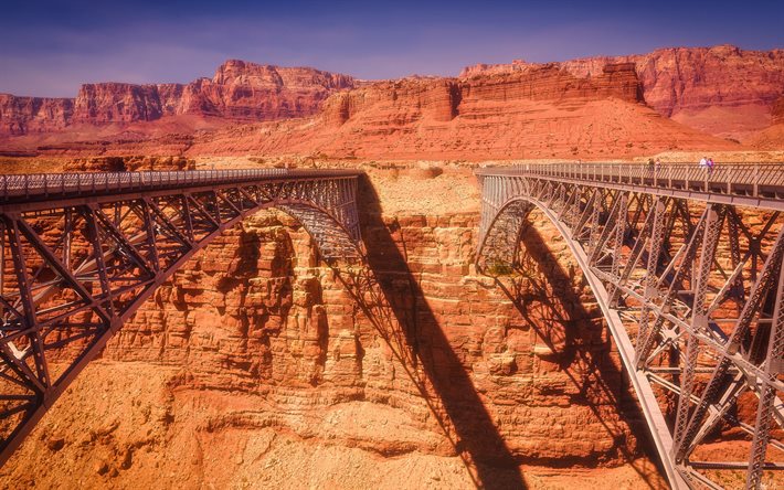 Marble Canyon, ponti, Arizona, fiume Colorado, rocce rosse, paesaggio di montagna, USA