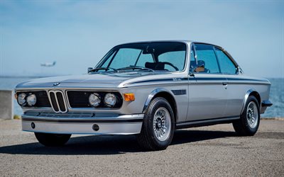 BMW New Six, 1977, auto d&#39;epoca, BMW E3, coup&#233; argento, BMW E3 argento, BMW 3 CS, auto tedesche, BMW