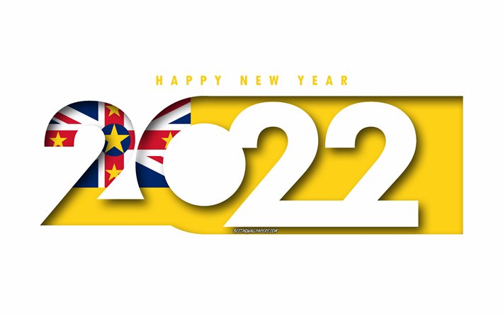 frohes neues jahr 2022 niue, wei&#223;er hintergrund, niue 2022, niue 2022 neujahr, 2022 konzepte, niue, flagge von niue