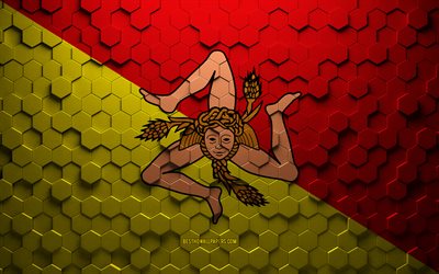 Drapeau de la Sicile, art en nid d&#39;abeille, drapeau des hexagones de la Sicile, Sicile, art des hexagones 3d, drapeau de la Sicile