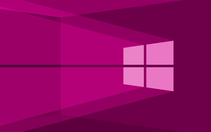 4k, Windows10の紫色のロゴ, 紫の抽象的な背景, ミニマル, Microsoft Windows 10, Windows10のミニマリズム