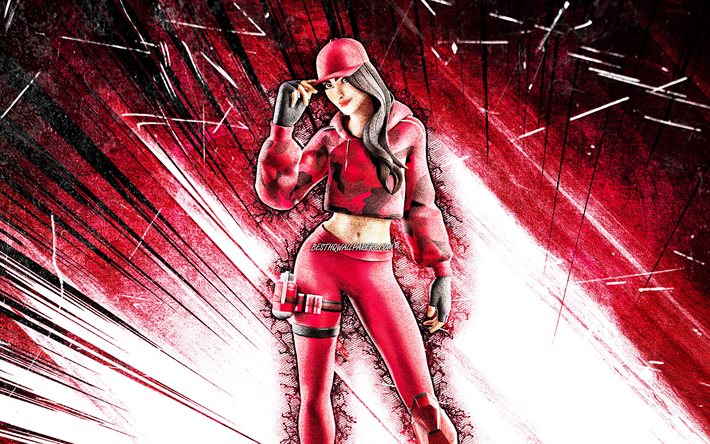 4k, Ruby, art grunge, Fortnite Battle Royale, personnages Fortnite, Ruby Skin, rayons abstraits rouges, Fortnite, Ruby Fortnite