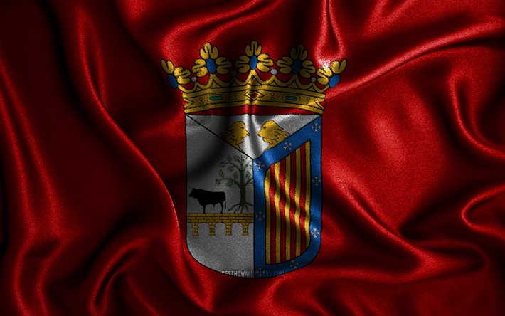 Salamancan lippu, 4k, silkki aaltoilevat liput, Espanjan kaupungit, Salamancan p&#228;iv&#228;, kangasliput, 3D-taide, Salamanca, Salamancan 3D lippu