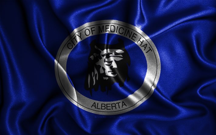 メディシンハットCity in Alberta Canada, 4k, シルクの波状の旗, カナダの都市, メディシンハットの日, メディシンハットの旗, ファブリックフラグ, 3Dアート, メディシンハット3Dフラグ