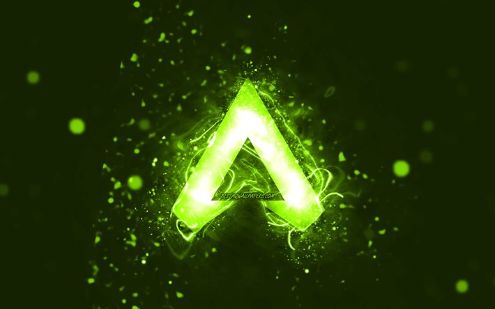 Apex Legends lime logo, 4k, lime neon lights, creative, lime abstract background, Apex Legends logo, games brands, Apex Legends
