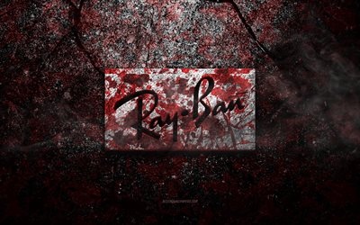 Logo Ray-Ban, art grunge, logo pierre Ray-Ban, texture pierre rouge, Ray-Ban, texture pierre grunge, embl&#232;me Ray-Ban, logo Ray-Ban 3d