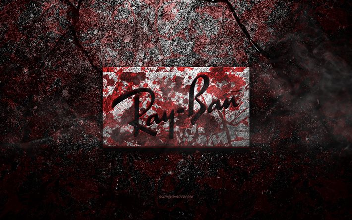 Logotipo Ray-Ban, arte grunge, logotipo de pedra Ray-Ban, textura de pedra vermelha, Ray-Ban, textura de pedra grunge, emblema Ray-Ban, logotipo Ray-Ban 3D
