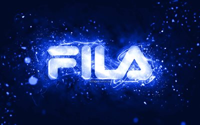 Logo Fila bleu foncé, 4k, néons bleu foncé, créatif, fond abstrait bleu foncé, logo Fila, marques, Fila