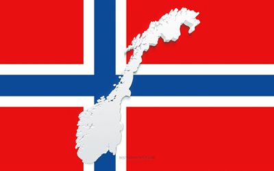 Norway map silhouette, Flag of Norway, silhouette on the flag, Norway, 3d Norway map silhouette, Norway flag, Norway 3d map