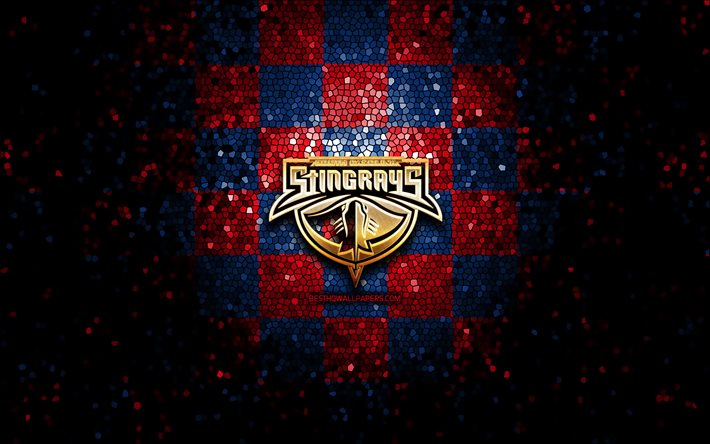 South Carolina Stingrays, glitter logo, ECHL, red blue checkered background, hockey, american hockey team, South Carolina Stingrays logo, mosaic art