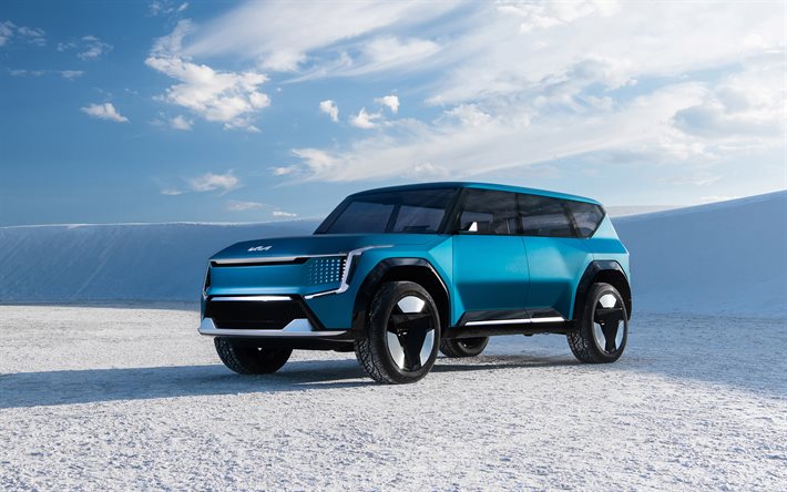 2021, Kia EV9, 4k, edess&#228; n&#228;kym&#228;, ulkopuoli, s&#228;hk&#246;maasturi, EV9 Concept, s&#228;hk&#246;autot, Korealaiset autot, Kia