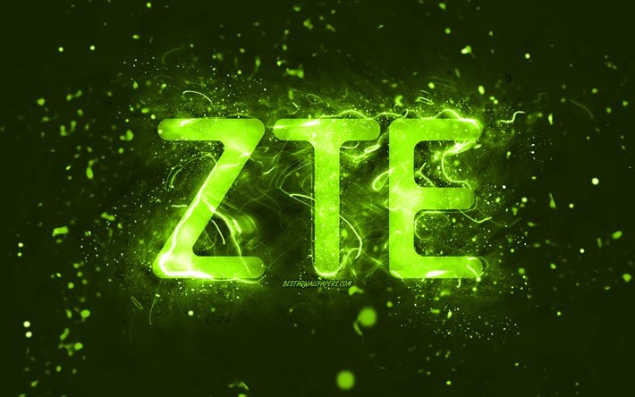 ZTE lime logo, 4k, lime neon lights, creative, lime abstract background, ZTE logo, brands, ZTE