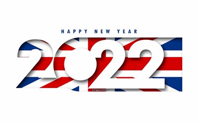 Feliz Ano Novo 2022 Reino Unido, fundo branco, Reino Unido 2022, Reino Unido 2022 Ano Novo, 2022 conceitos, Reino Unido, Bandeira do Reino Unido