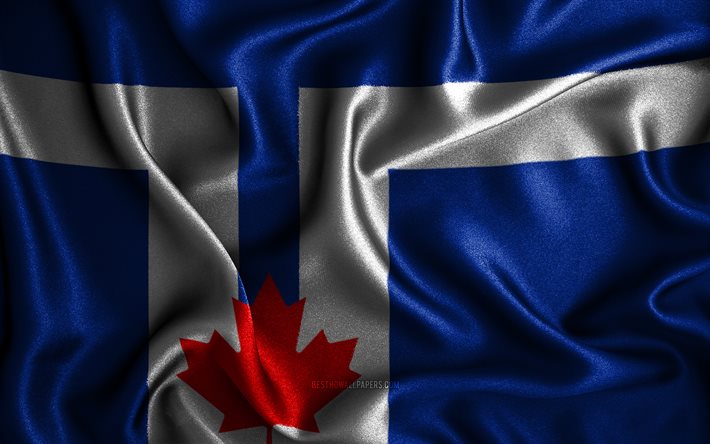 Toronto flag, 4k, silk wavy flags, canadian cities, Day of Toronto, Flag of Toronto, fabric flags, 3D art, Toronto, cities of Canada, Toronto 3D flag