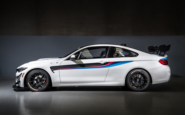 BMW M4 GT4, vista laterale, 4k, 2018 auto, auto sportive, BMW Motorsport, F82, BMW