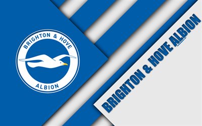 Brighton and Hove Albion FC, logo, 4k, material design, blue white abstraction, football, Brighton Hove, England, UK, Premier League, English Football Club