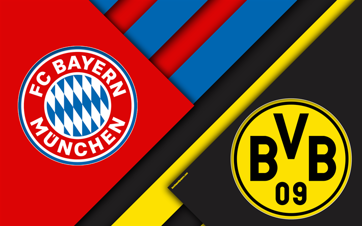 Bayern Monaco vs Borussia Dortmund, la Coppa di Germania, Bundesliga, Germania, material design, emblema, il Bayern vs Borussia