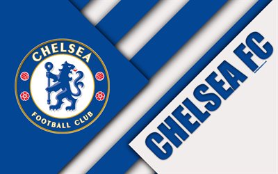 Chelsea FC, logo, 4k, material design, blue white abstraction, football, London, England, UK, Premier League, English football club