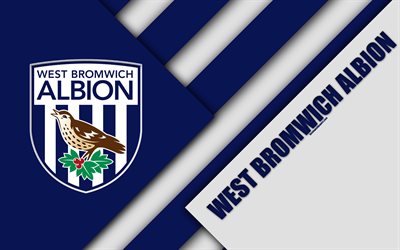 West Bromwich Albion FC, logo, 4k, material design, blue white abstraction, football, West Bromwich, England, UK, Premier League, English football club