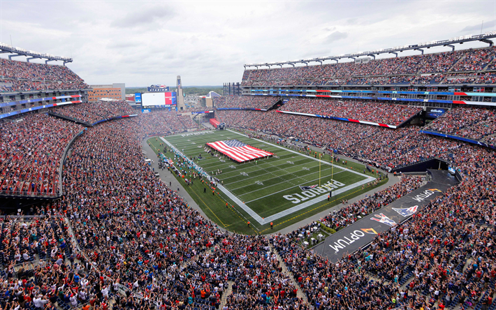 Gillette Stadium, New England Patriots, est&#225;dio de futebol, Futebol americano, Estado de Massachusetts, EUA, NFL, arena de esportes, 4k, A Liga Nacional De Futebol