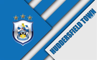 Huddersfield Town AFC, logo, 4k, material design, white blue abstraction, football, Huddersfield, England, UK, Premier League, English football club