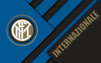 Internazionale FC, 4k, Milan, Italy, abstraction, material design, geometric background, A series, emblem, logo, Inter Milan