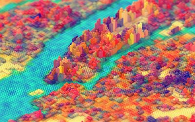 4k, autumn, river, forest, Lego, creative, isometric landscape
