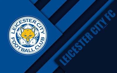 Leicester City FC, logo, 4k, material design, blue abstraction, football, Leicester, England, UK, Premier League, English football club