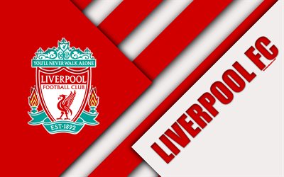 Liverpool FC, logo, 4k, material design, red white abstraction, football, Liverpool, England, UK, Premier League, English football club