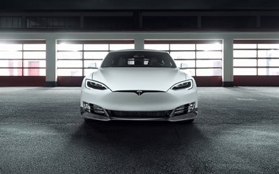 Tesla Model S, 2017, Novitec, 4k, vue de face, voiture &#233;lectrique, r&#233;glage, Mod&#232;le blanc S
