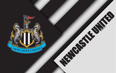 Newcastle United FC, logo, 4k, material design, black and white abstraction, football, Newcastle upon Tyne, England, UK, Premier League, English football club