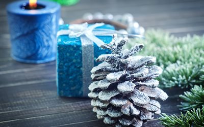 السنة الجديدة, مخروط, الأزرق شمعة, هدية, عيد الميلاد