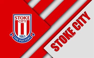 Stoke City FC, logo, 4k, material design, white red abstraction, football, Stoke-on-Tren, England, United Kingdom, Premier League, English football club